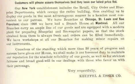 A description of K&E's business, facilities, and operations from the 1921 (36th) catalog