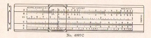 A K&E catalog scale-set drawing for the Model 4097C Ever-There slide rule
