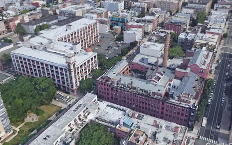 The site of K&E's 1906 Hoboken, NJ office building and factory, as it appears on Google Earth today
