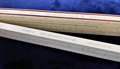 A close-up of the vector scales on a 4083 Log Log Duplex Vector rule