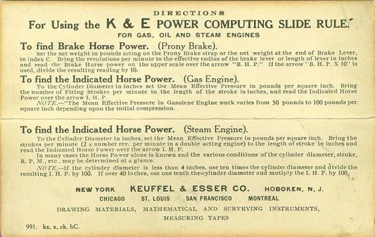 A 1921 K&E catalog description of the Model 4135 Power Computer
