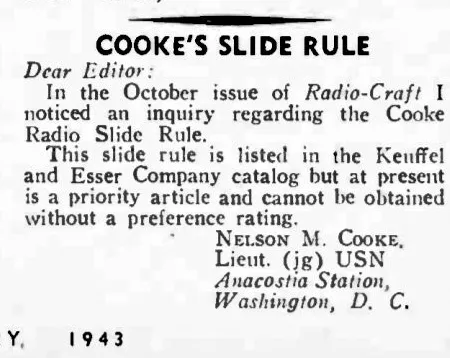 Nelson Cooke's 1943 letter to the editor of Radio-Craft magazine
