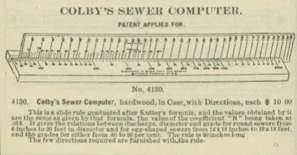 A 1901 K&E catalog page illustrating the Model 4130 Colby's Sewer Computer