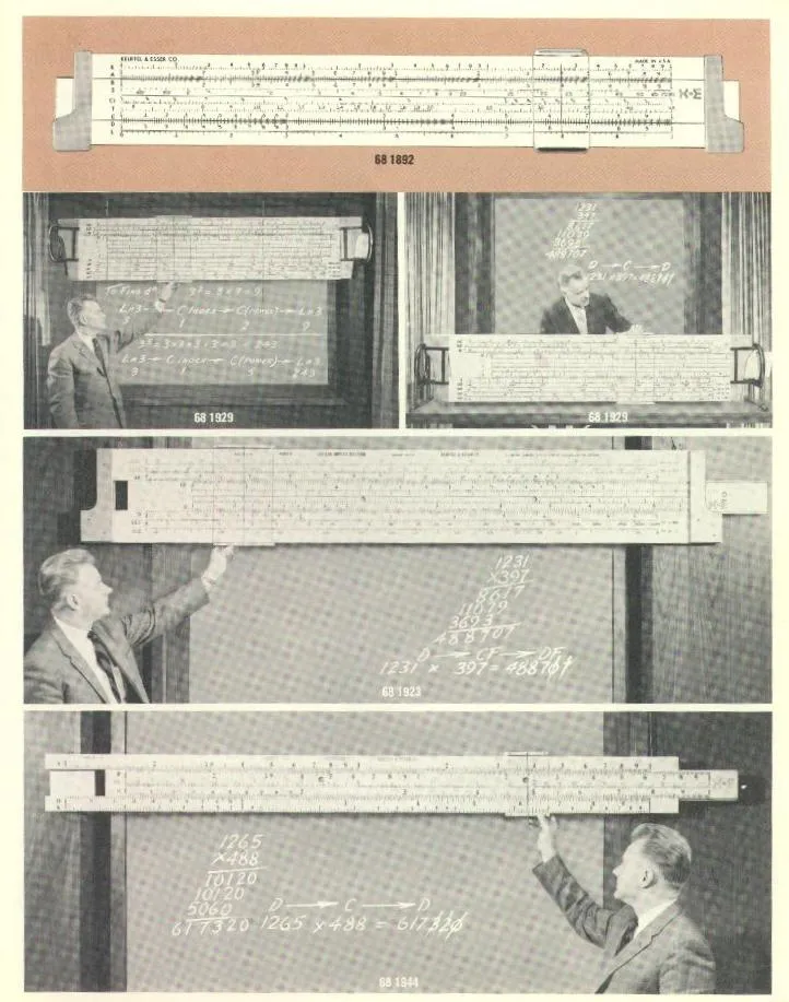 A 1962 K&E catalog page describing the Model N105 (68-1923) Log Log Duplex Deci-Trig Demonstration Rule