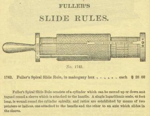 A page from K&E's 1895 product catalog showing the Fuller's Spiral Slide Rule, listed as No. 1742