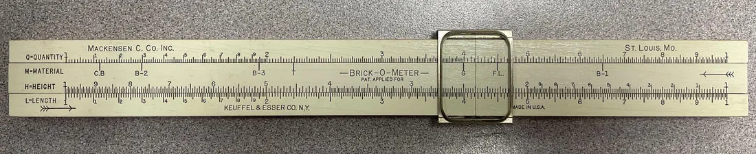 The Brick-O-Meter, a custom-etched K&E rule for the Mackensen C. Co. Inc., showing the Q, M, H, and L scales