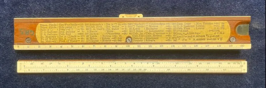 The K&E Model 4133 Roylance electrical slide rule, back side with conversion table