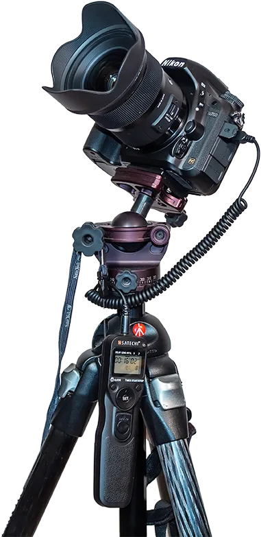 A camera on a tripod with an intervalometer
