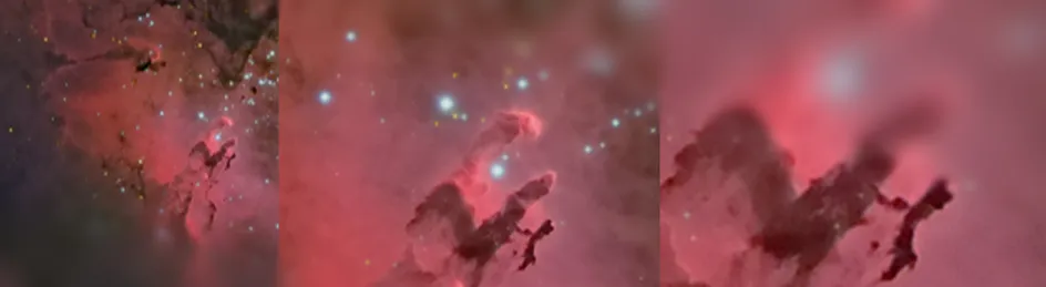 A close-up collage of the Pillars of Creation in the Eagle Nebula
