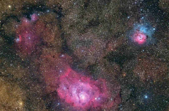 Wide-field view of the Lagoon and Trifid Nebula region