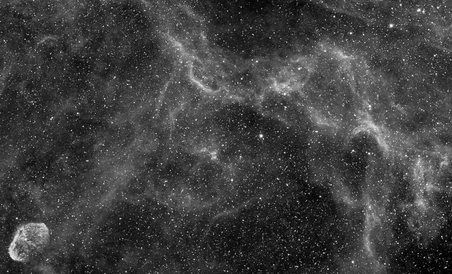 A wide-field Hydrogen-alpha shot of the region southeast of the Crescent Nebula