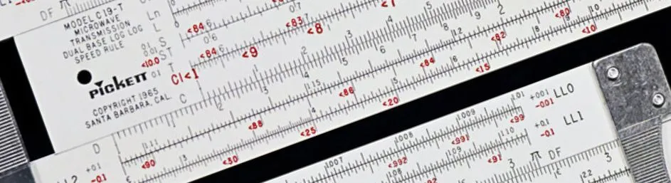 A close-up of the back of a Pickett Model C-19 slide rule