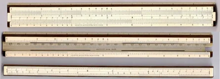 Three celluloid-faced slide rules from the collection of the late Bob Otnes, connecting Dennert &amp; Pape with K&amp;E