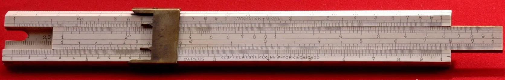 A Tavernier-Gravet slide rule with celluloid facings, also stamped Chicago