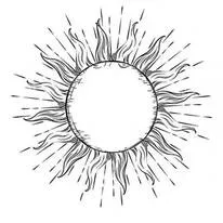 A classic drawing of the sun with flames