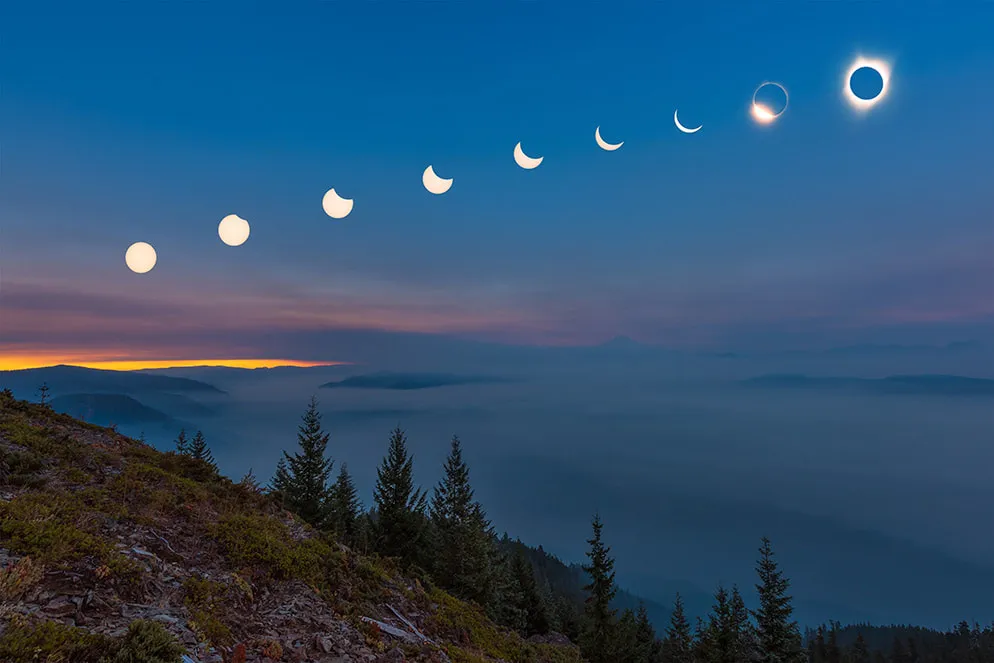 A hillside solar eclipse composite, credit Mike Mezeul