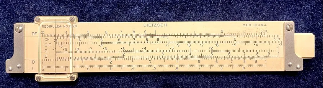 A Dietzgen Redirule slide rule showing the C and D scales