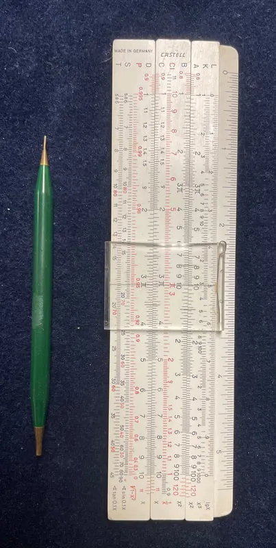 The Faber-Castell 67/54 RB Darmstadt slide rule side