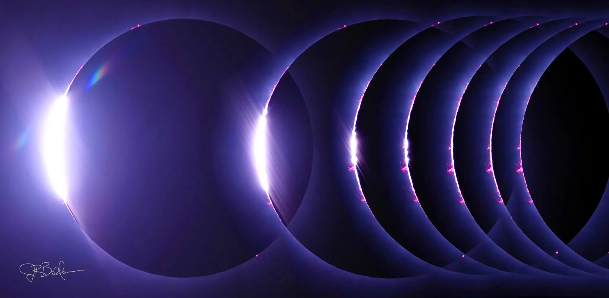 Sequence of frames showing the Diamond Ring effect approaching 2nd contact and the start of totality