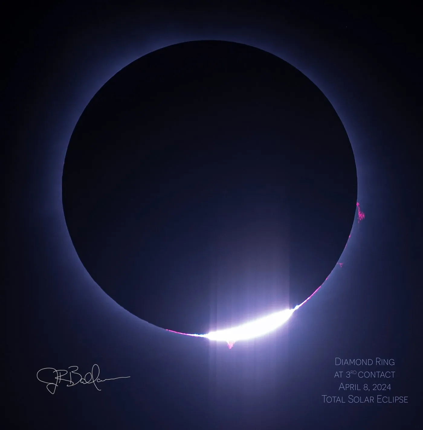 Diamond Ring at 3rd contact, April 8, 2024 total solar eclipse