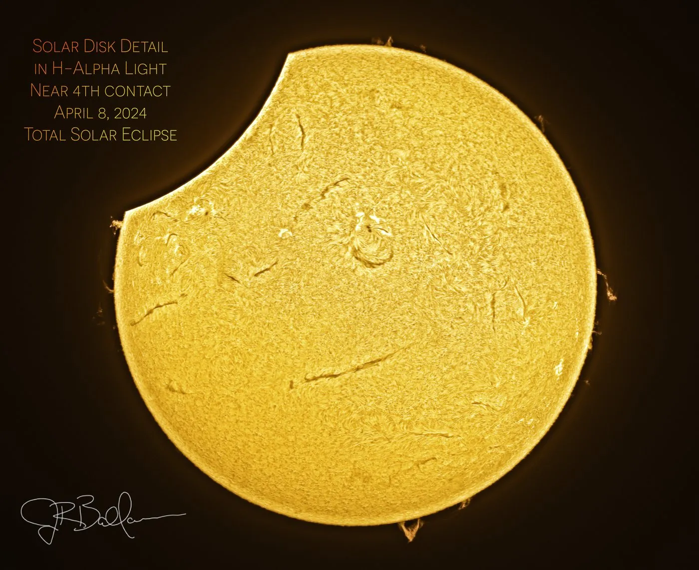 Solar disk detail in H-alpha light near 4th contact