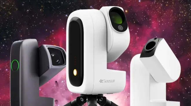 Three all-in-one smart telescopes, with a ZWO Seestar at center