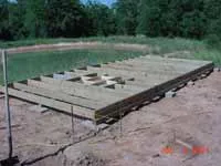 Floor construction, cinder blocks and beams