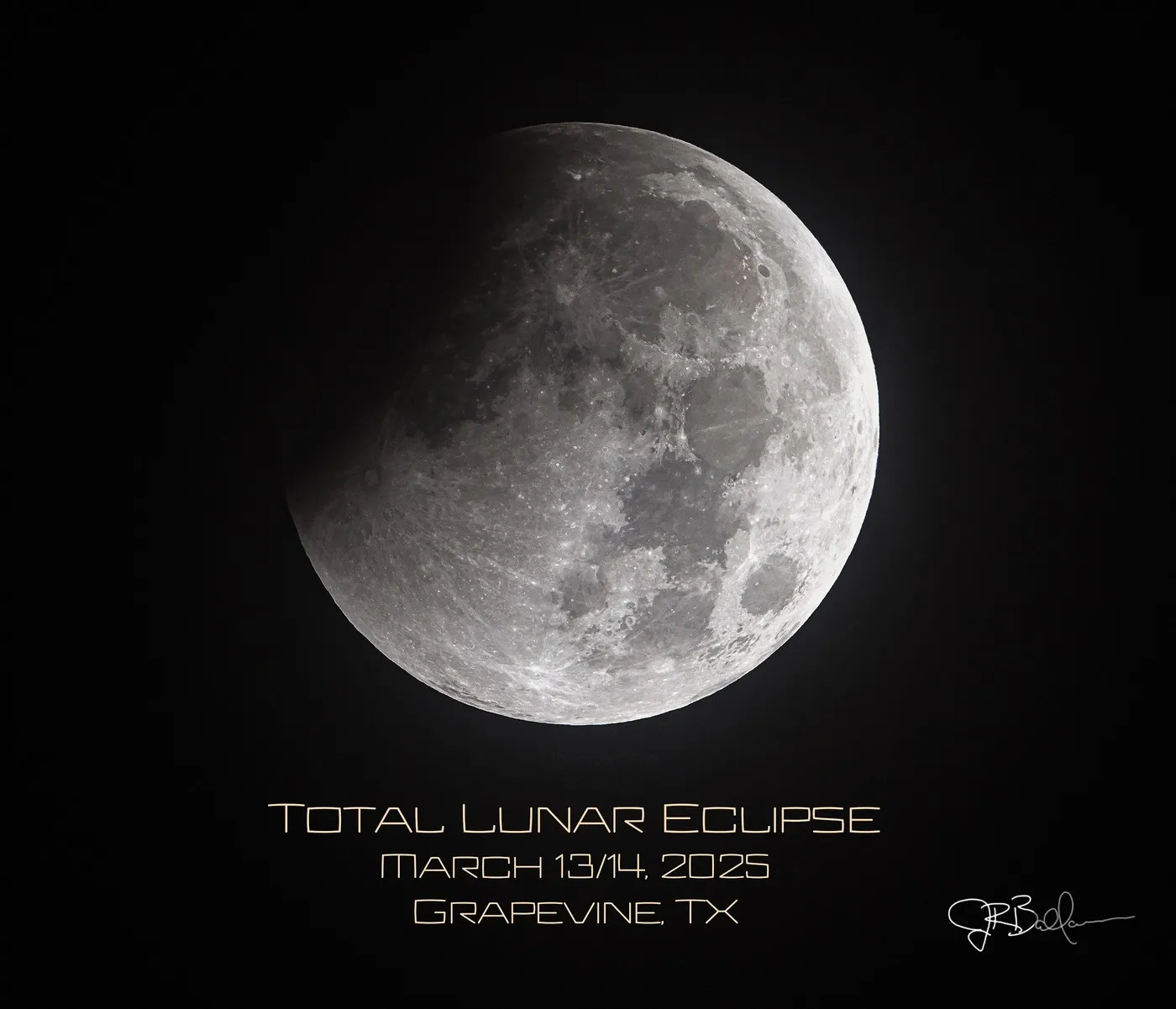 The partial phase of the March 2025 lunar eclipse, as the umbral shadow advances across the lunar disk